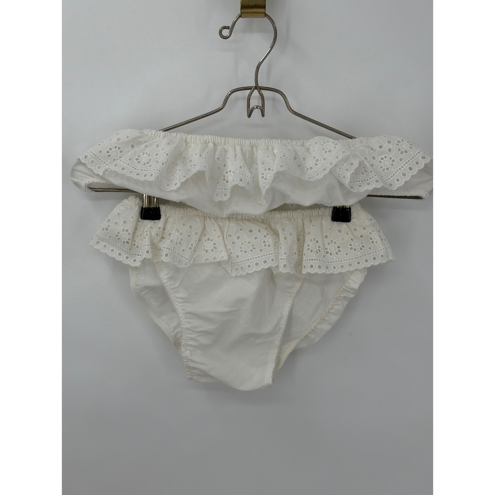 Vintage Judith Ritter Barbizon Brite White Eyelet Lace Ruffle Bandeau Sm Bikini